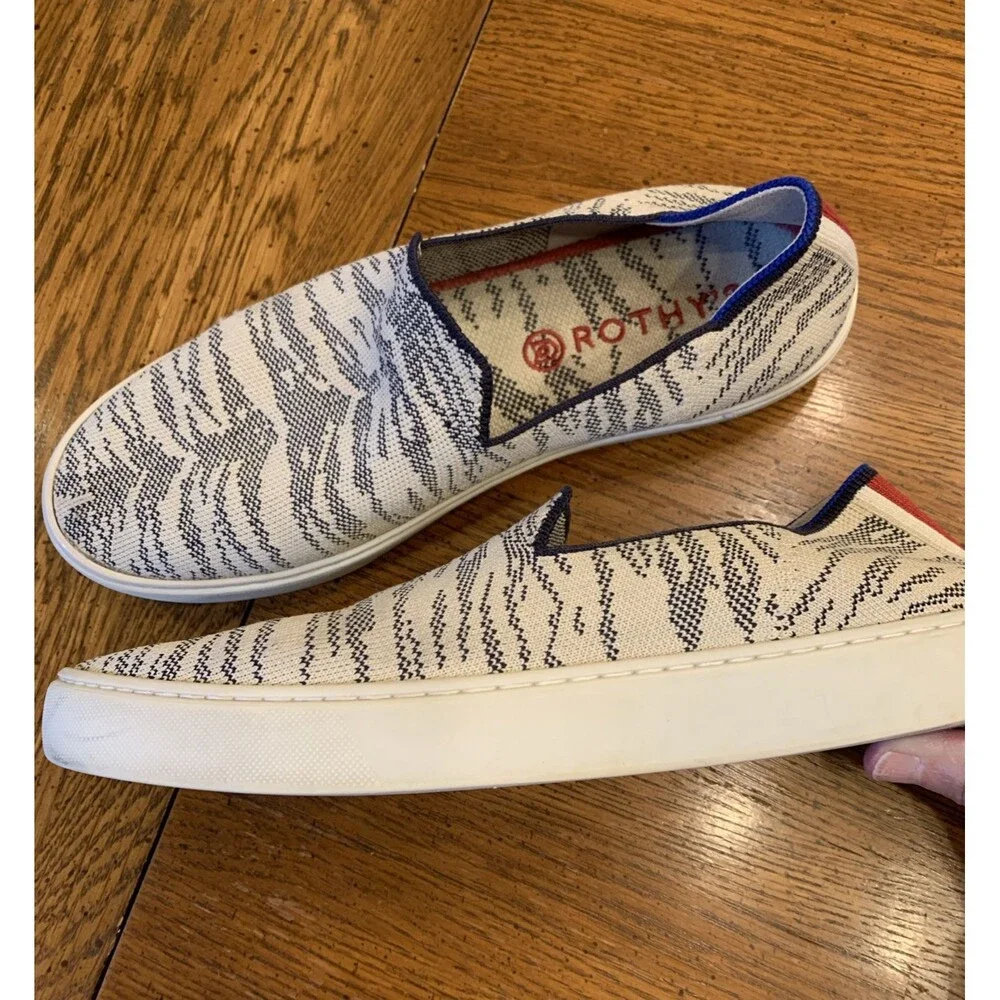 Rothy's Retired Rare Tiger Print Slip On Sneakers Shoes W10/EU 40.5/UK 7.5 Navy